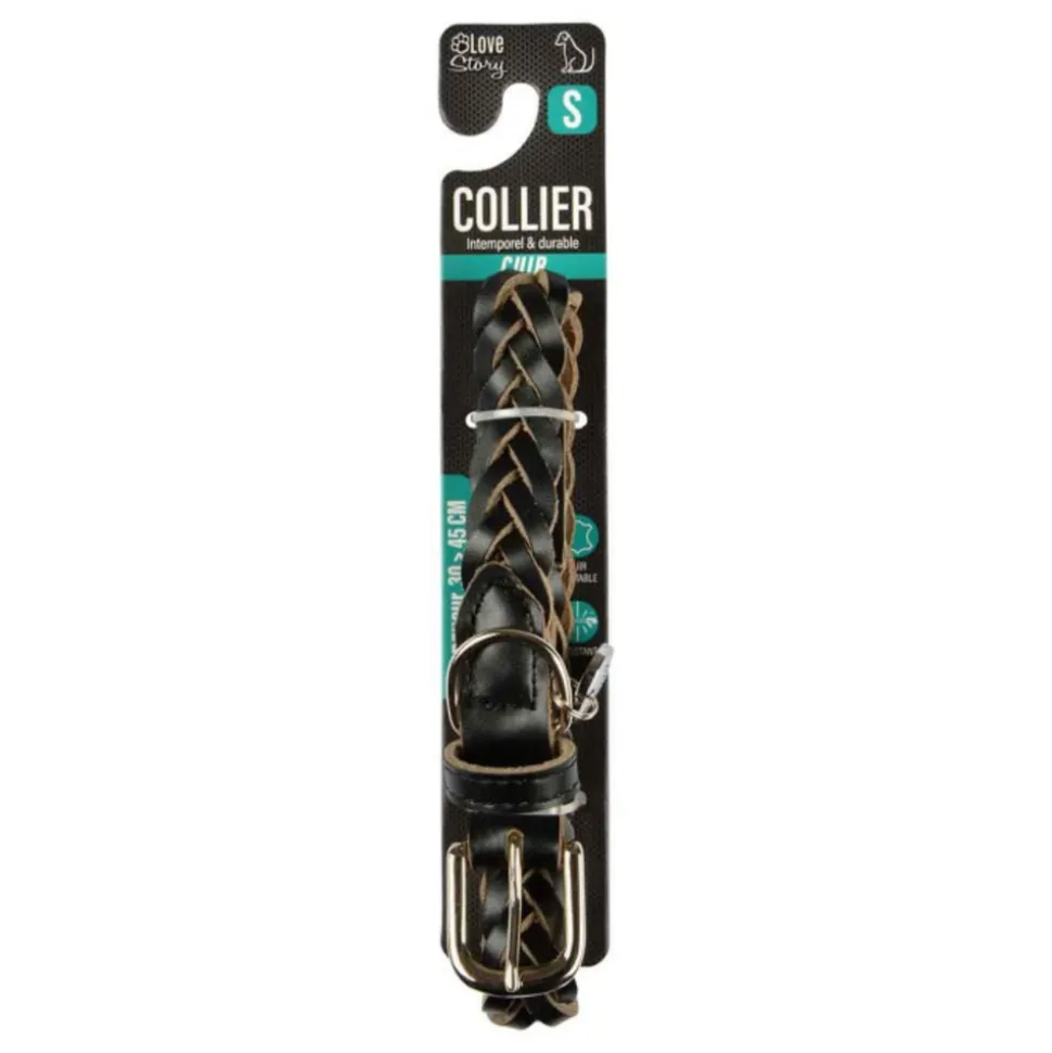 PARIS PRIX - Collier pour chien réglable "tressé" 30-45cm noir