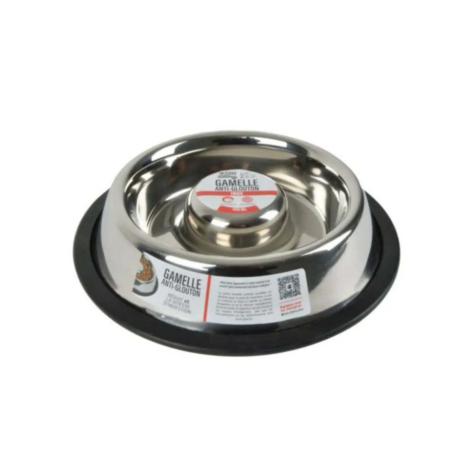 PARIS PRIX - Gamelle anti-glouton chien & chat "inox" 25cm argent