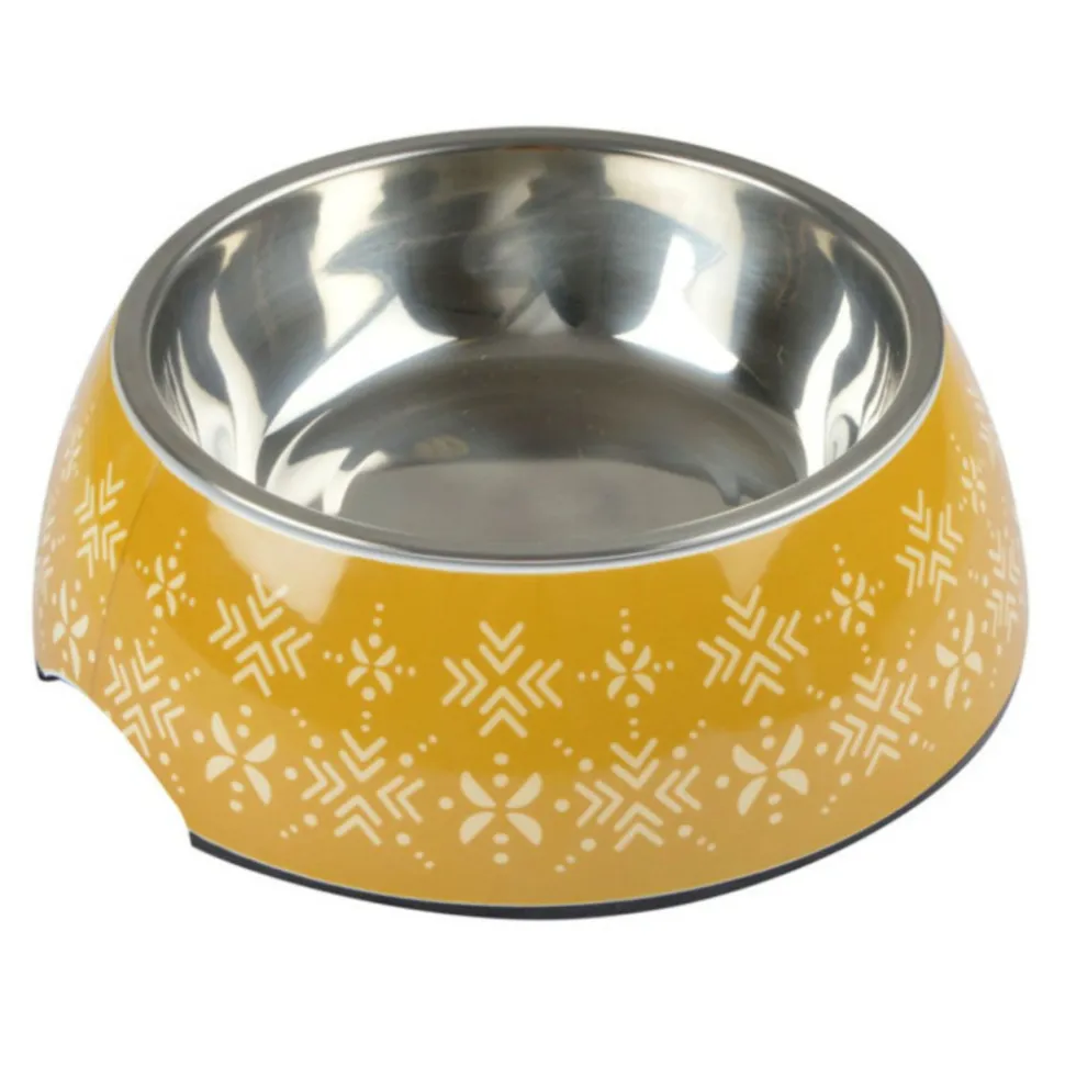 PARIS PRIX - Gamelle pour chien & chat "ethnic" 17cm moutarde