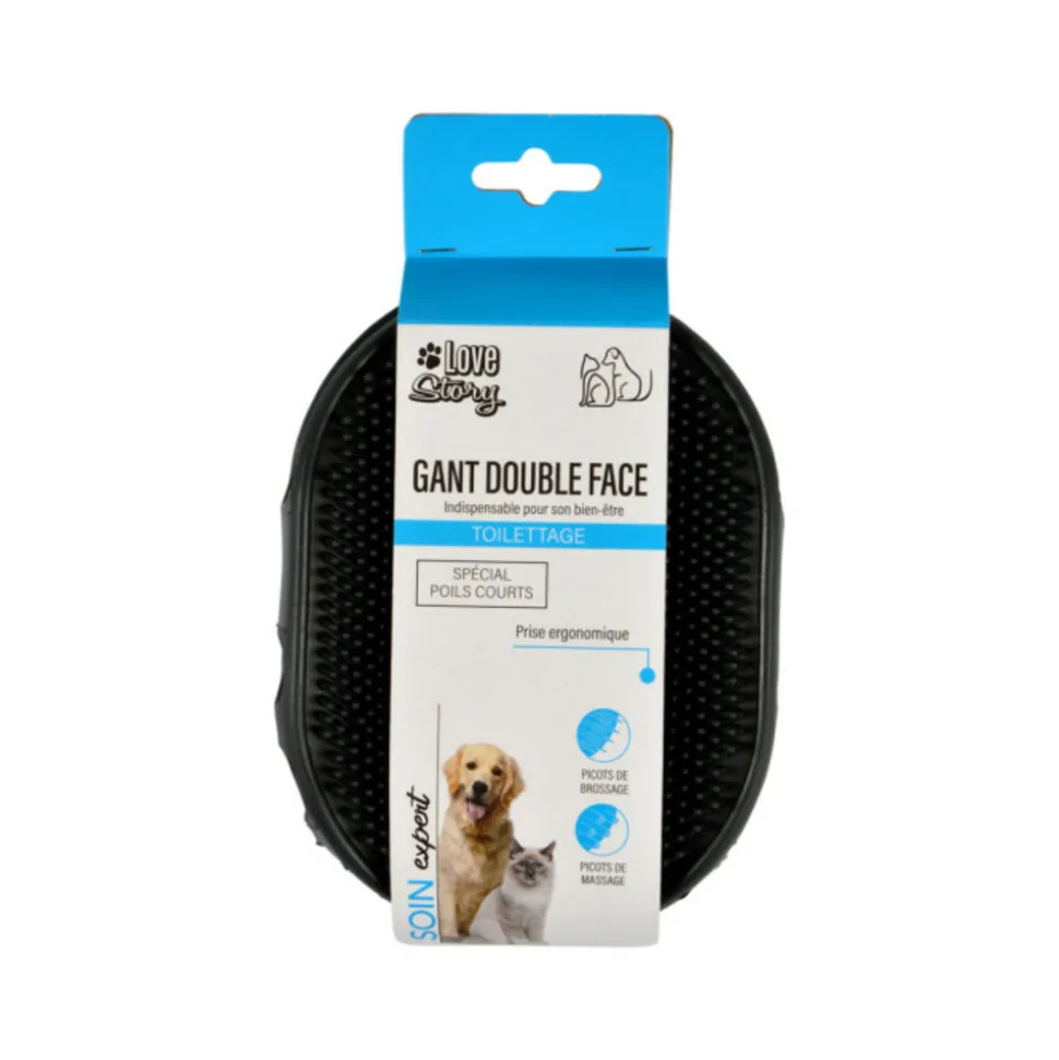 PARIS PRIX - Gant de brossage pour chien & chat "2 faces" 15cm gris