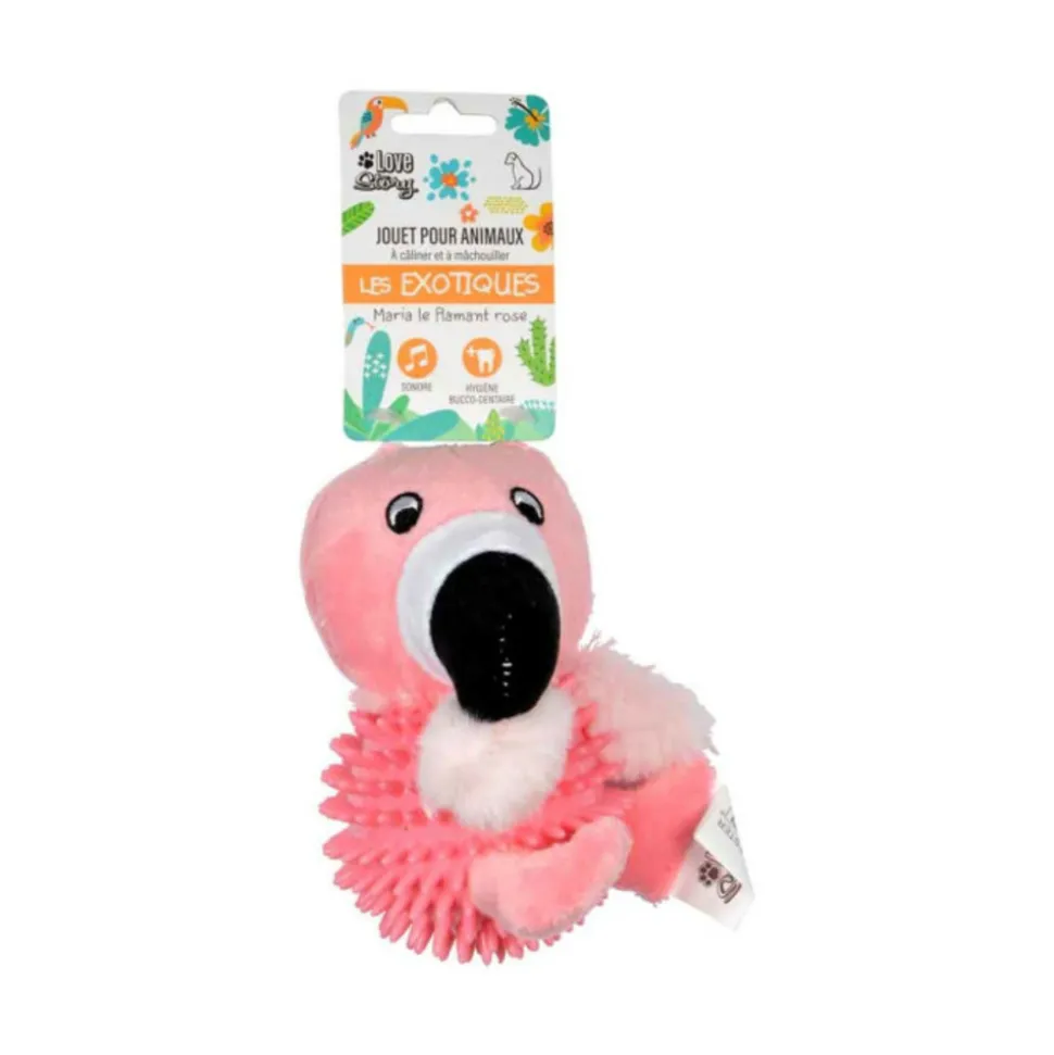 PARIS PRIX - Jouet pour chien sonore "maria le flamant" 16cm rose
