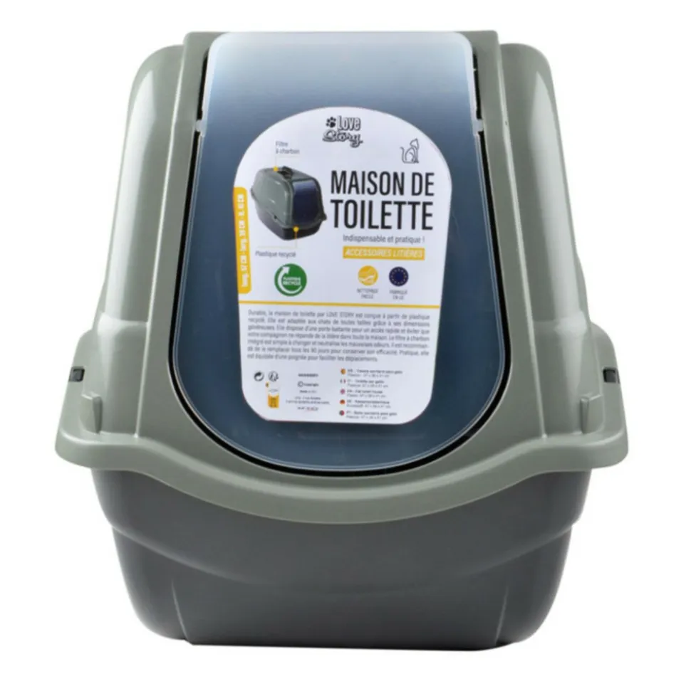 PARIS PRIX - Litière pour chat "toilette" 57cm vert & anthracite