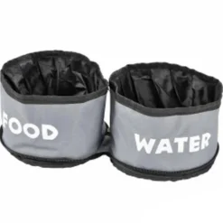 PARIS PRIX - Lot de 2 gamelles chien & chat "voyage" 14cm gris