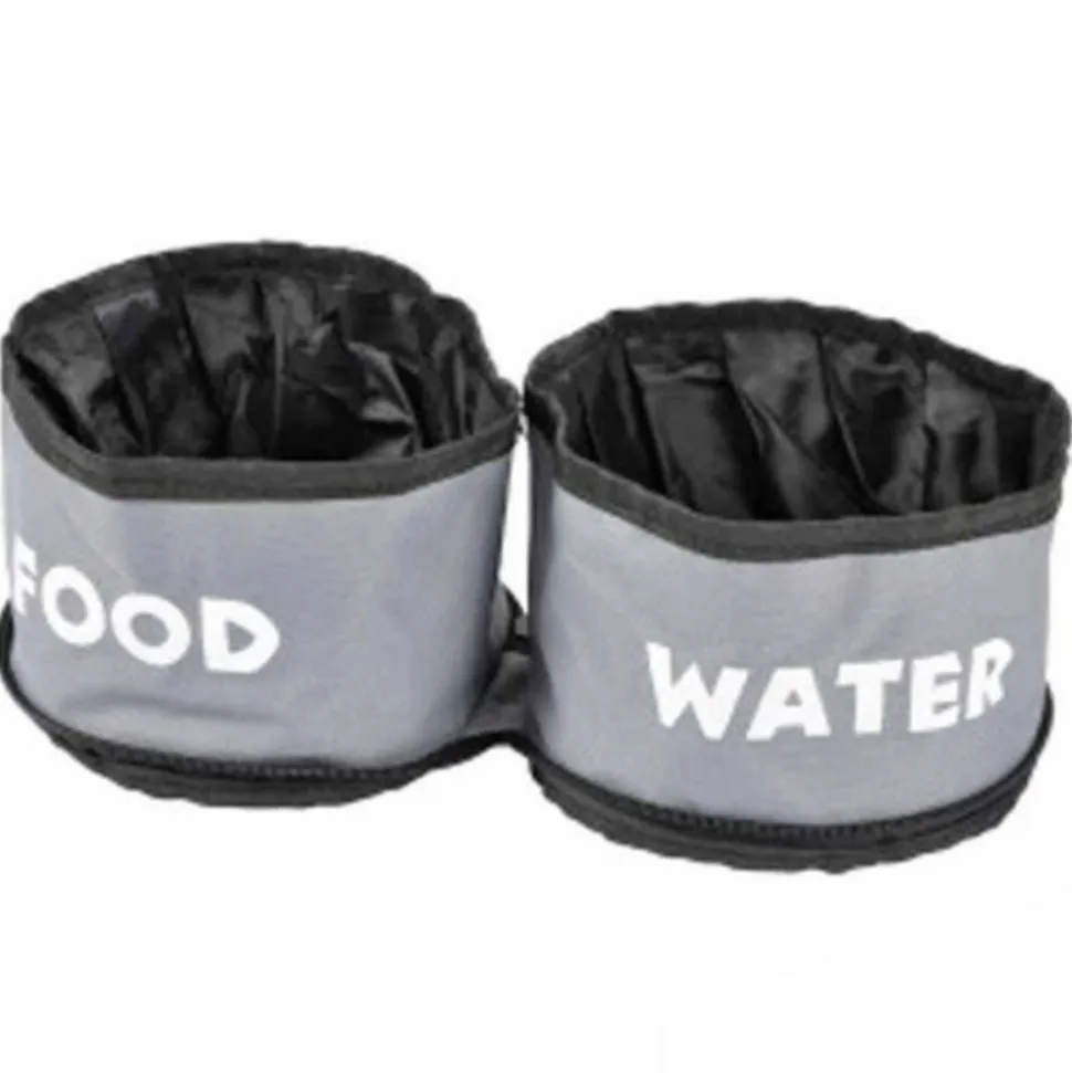 PARIS PRIX - Lot de 2 gamelles chien & chat "voyage" 14cm gris