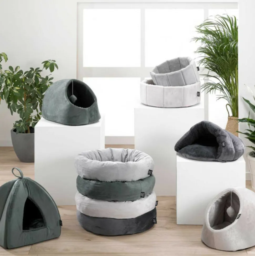 PARIS PRIX - Niche chausson pour chat "sweet cat" 45cm gris clair