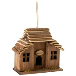PARIS PRIX - Nichoir déco en bois "welcome" 24cm marron