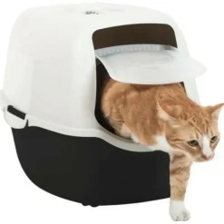 PET DESIGN - Sacha maison de toilette pour chat - bac a litiere - 56 x 40 x 39 cm - noir et blanc -