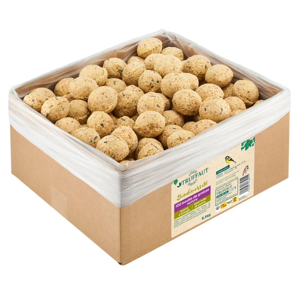 TRUFFAUT BIODIVERSITÉ - Boules de graisse pour oiseaux du jardin - Lot de 100 - 8,5 kg