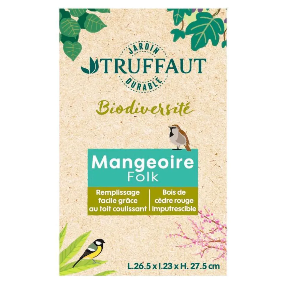 TRUFFAUT BIODIVERSITÉ - Mangeoire Folk en bois pour oiseaux du jardin