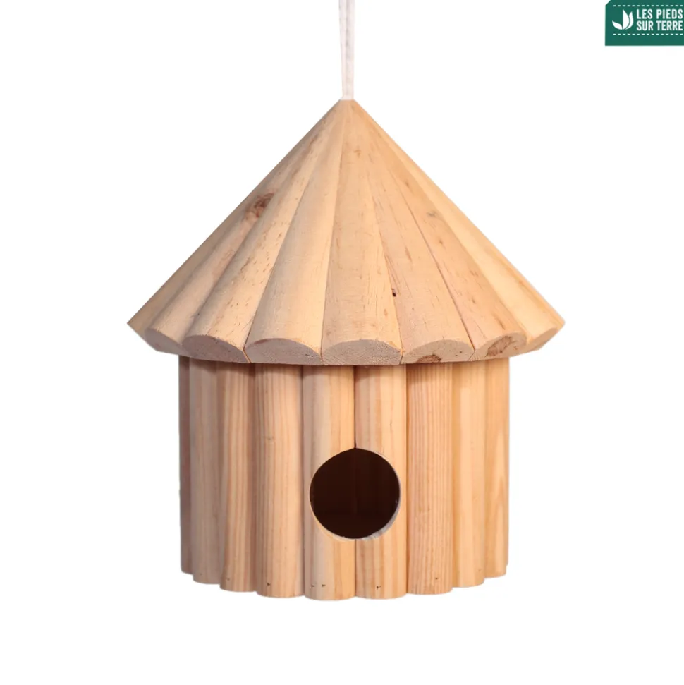 TRUFFAUT BIODIVERSITÉ - Nichoir Cocon en pin naturel pour mésanges - L.15 x l.15 x H.16 cm