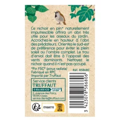 TRUFFAUT BIODIVERSITÉ - Nichoir Cosy en pin naturel, mésanges - L.14.5xl.10.5xH.15.5 cm