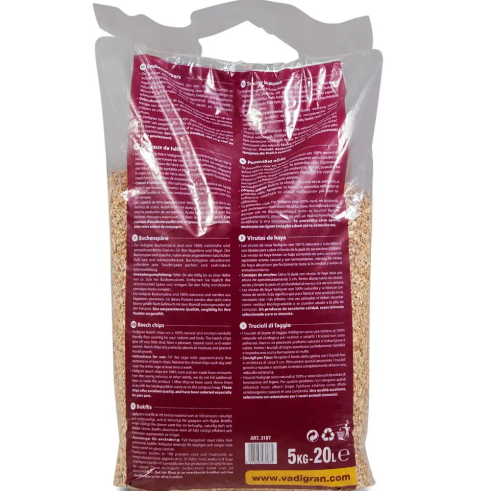 VADIGRAN - Copeaux de hêtre 6 mm. 20 litres soit 5 kg. Pour rongeurs.