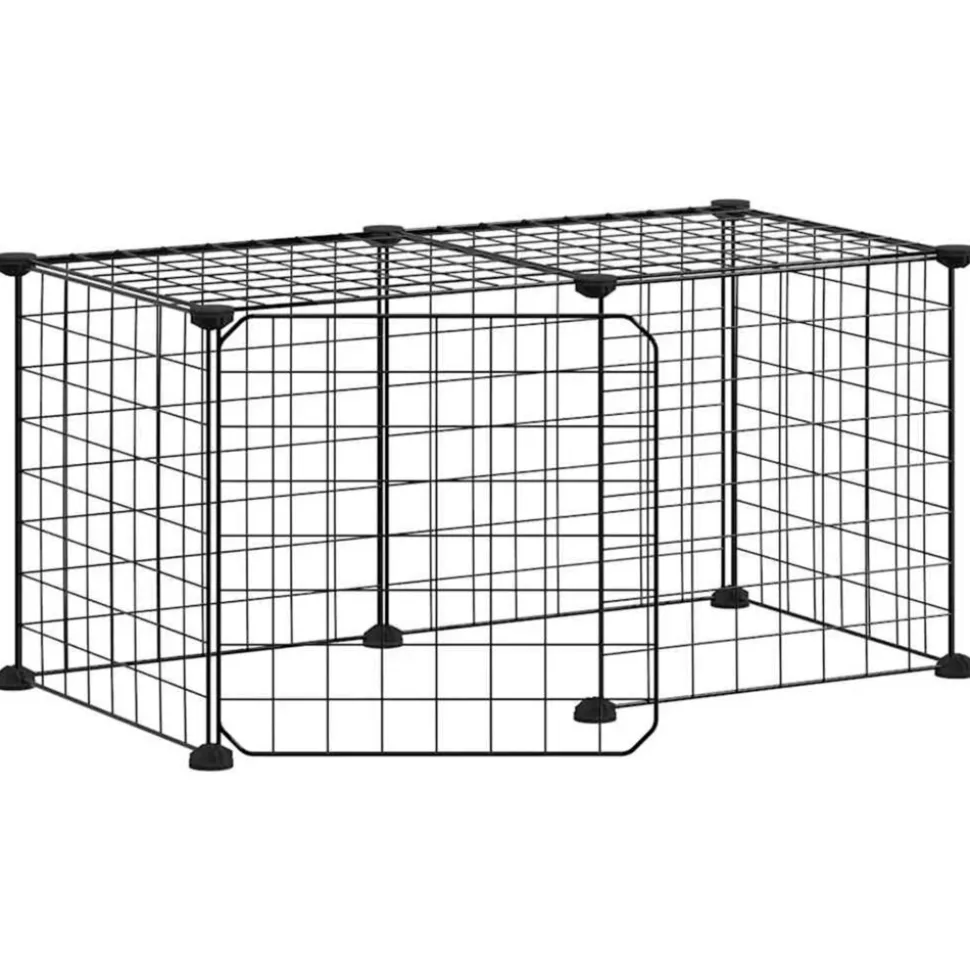 VIDAXL - Cage animaux de compagnie à 8 panneaux et porte noir 35x35 cm