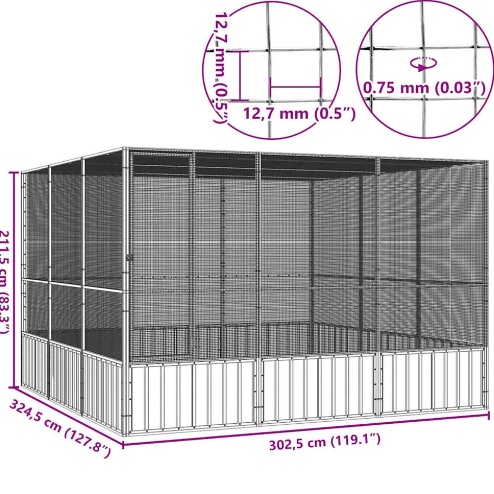 VIDAXL - Cage à oiseaux anthracite 302,5x324,5x211,5 cm acier galvanisé