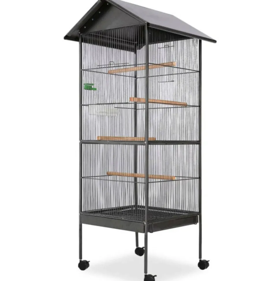 VIDAXL - Cage à oiseaux avec toit acier noir 66 x 66 x 155 cm
