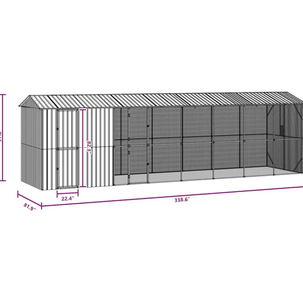 VIDAXL - Cage pour oiseaux anthracite 860 x 208 x 247 cm acier galvanisé