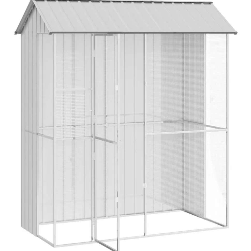 VIDAXL - Cage pour oiseaux gris 215 x 110 x 247 cm acier galvanisé