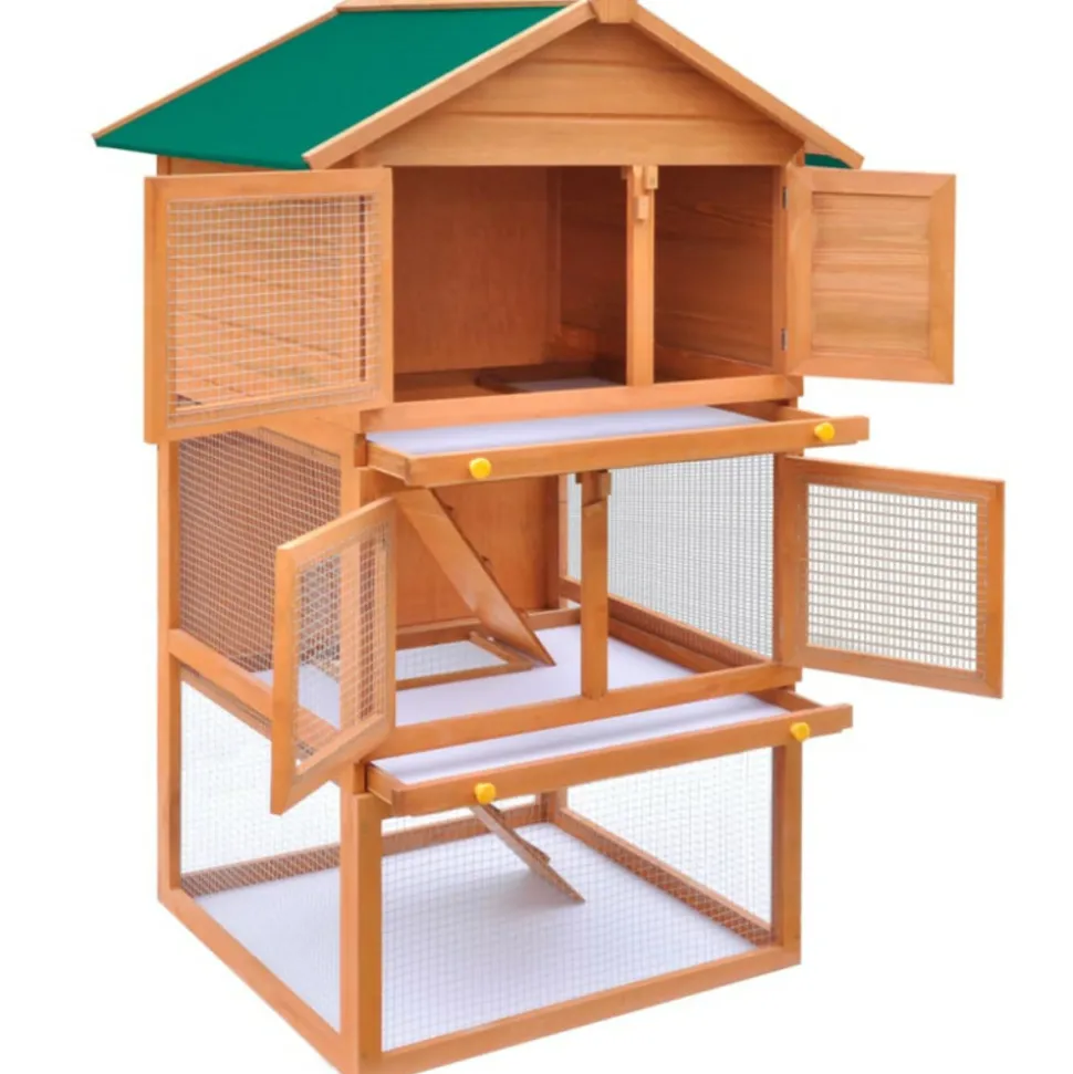 VIDAXL - Clapier d extérieur enclos pour petits animaux 3 niveaux bois