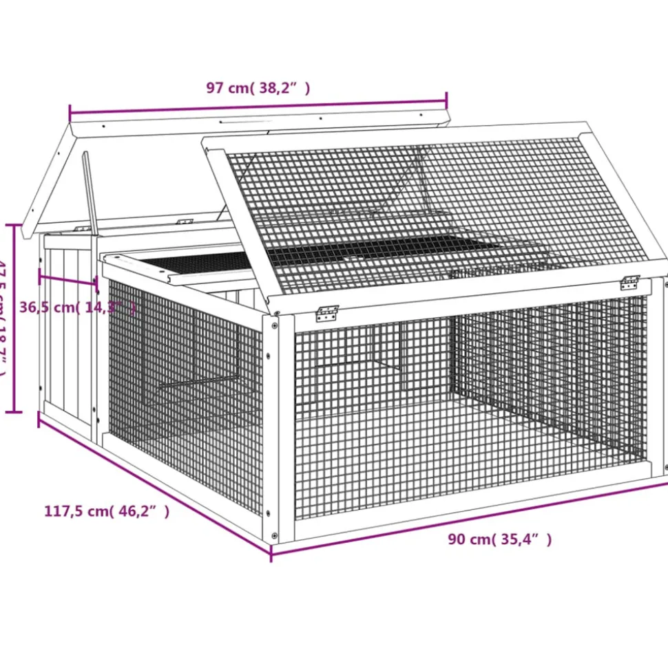 VIDAXL - Clapier gris 117,5x97x47,5 cm bois de pin massif