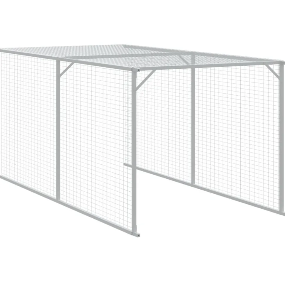 VIDAXL - Poulailler avec cour gris clair 117x405x123 cm acier galvanisé