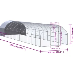 VIDAXL - Poulailler d extérieur 3x12x2 m acier galvanisé