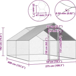 VIDAXL - Poulailler d extérieur 2,75 x 4 x 1,92 m acier galvanisé