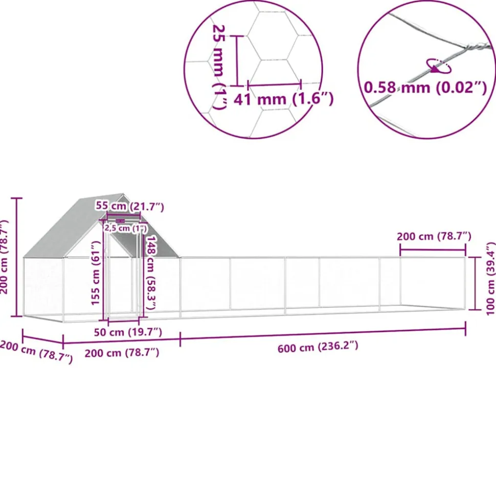 VIDAXL - Poulailler 8 x 2 x 2 m acier galvanisé