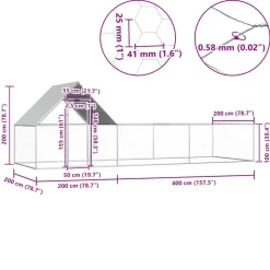 VIDAXL - Poulailler 6 x 2 x 2 m acier galvanisé