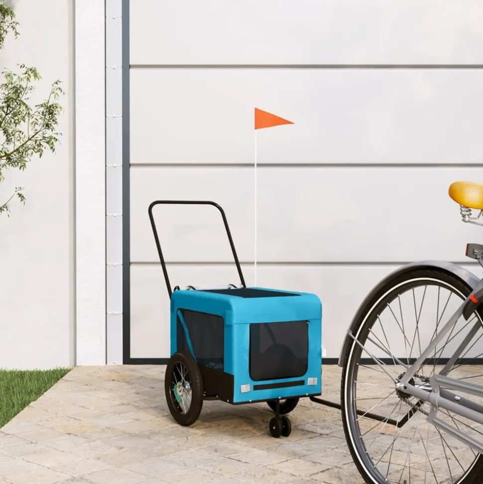 VIDAXL - Remorque de vélo pour animaux de compagnie bleu et noir