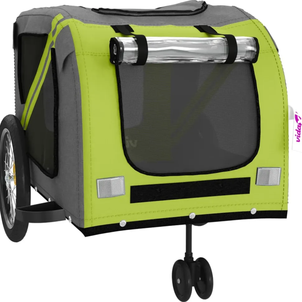 VIDAXL - Remorque de vélo pour animaux de compagnie vert et gris