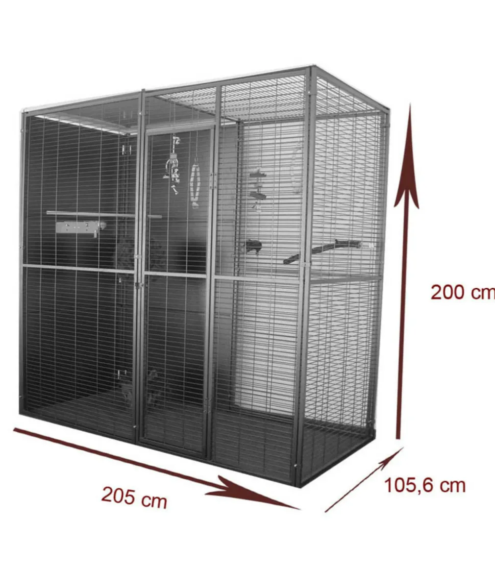 Volière de jardin pour perroquets de 2m² à toit mixte