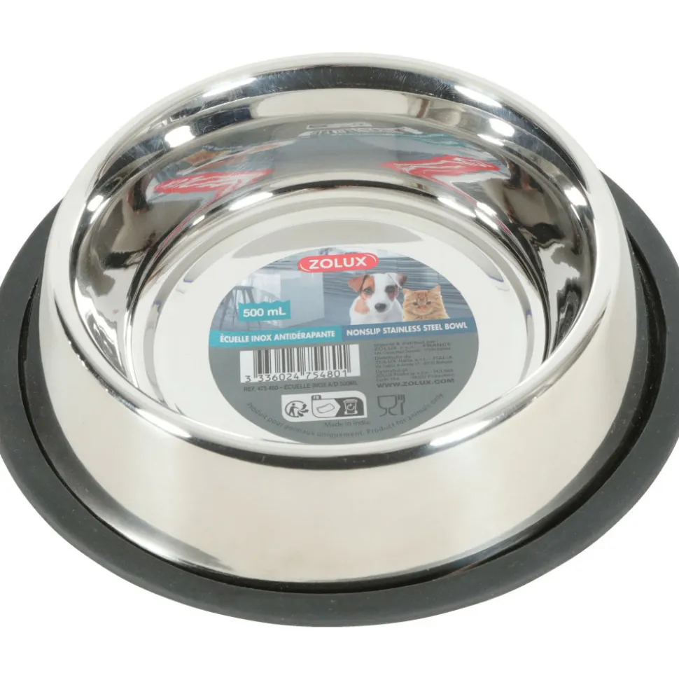 ZOLUX - Gamelle ecuelle inox 500 ml antidérapante pour chat et chien